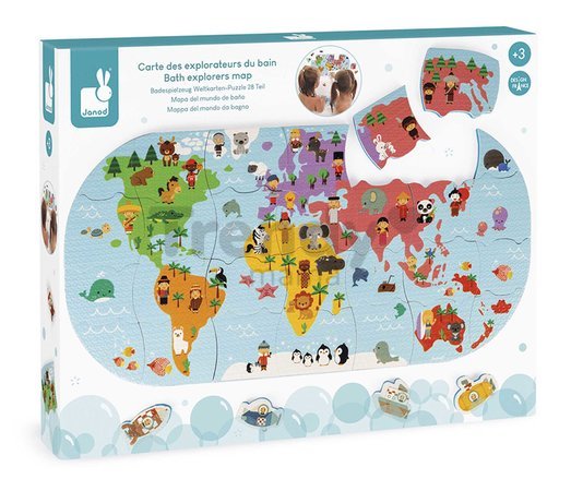 Puzzle do vody Mapa sveta Bath Explorers Puzzle Janod plastové 28 dielov