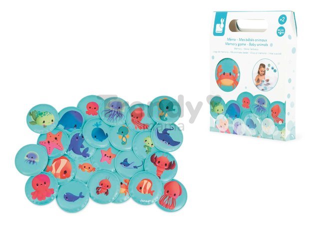 Pexeso do vody Morské zvieratká Memo Game Baby Animals Janod mäkké 24 dielov od 24 mes J04723