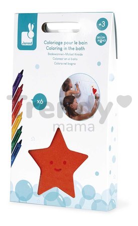 Kreslenie vo vani Coloring in the Bath Janod 6 umývateľných pasteliek so špongiou J04725