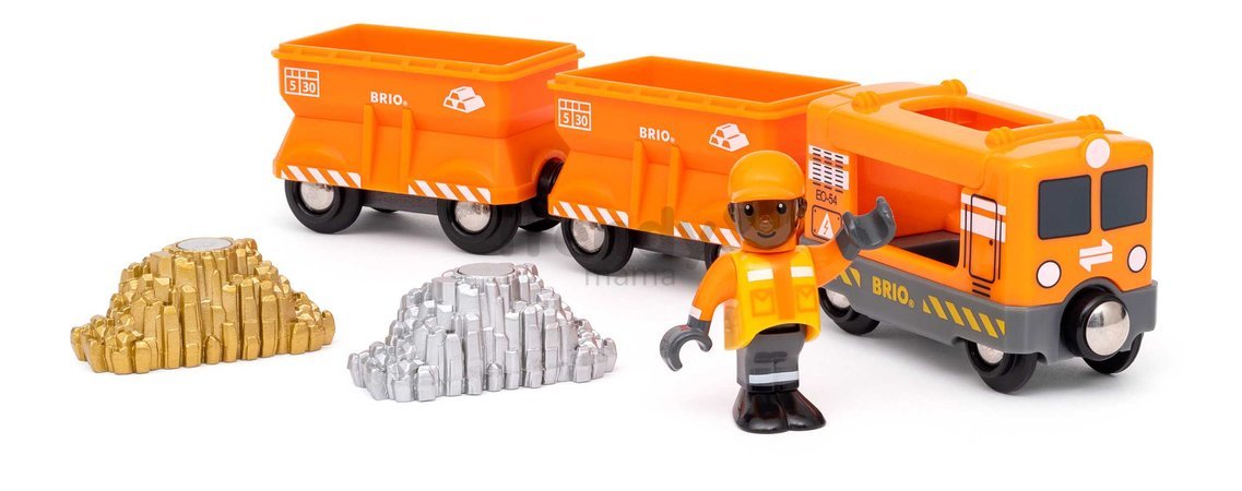 Nákladný vláčik so zlatom a striebrom Cargo Train BRIO lokomotíva s 2 vagónmi a figúrkou 6 dielov od 3 rokov BRIO0493 