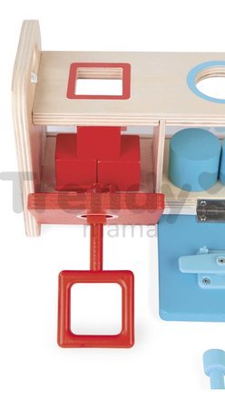 Drevená hračka na vkladanie a triedenie Montessori Shape Sorter Box Essentiel Janod s kľúčmi od 18 mes J05065