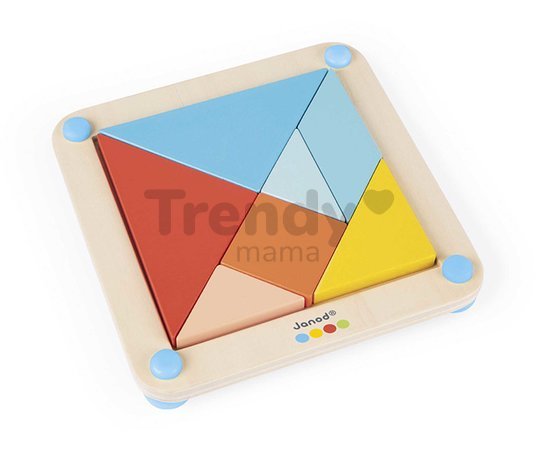 Drevené origami Montessori Tangram Essentiel Janod s predlohami 25 kariet od 24 mes J05070