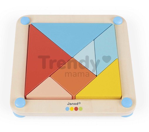 Drevené origami Montessori Tangram Essentiel Janod s predlohami 25 kariet od 24 mes J05070