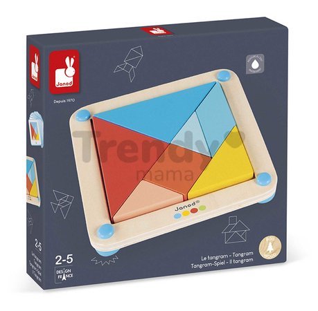 Drevené origami Montessori Tangram Essentiel Janod s predlohami 25 kariet od 24 mes J05070