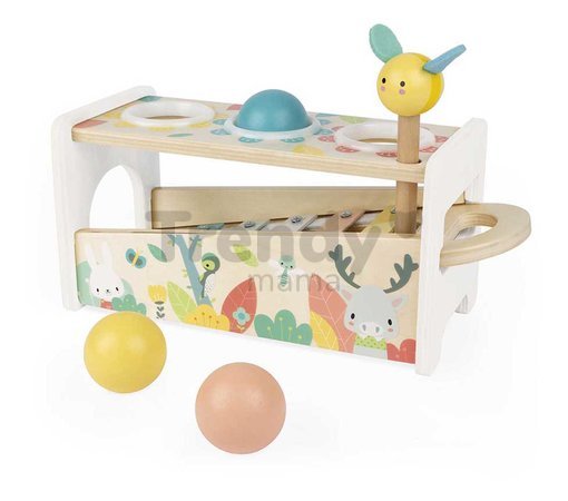 Drevená zatĺkačka Tap Tap Xylophone Pure Janod kladivko a 3 guličky od 12 mes J05155