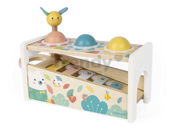 Drevená zatĺkačka Tap Tap Xylophone Pure Janod kladivko a 3 guličky od 12 mes J05155