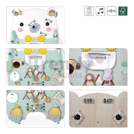 Drevená motorická doska s aktivitami Medveď Bear Activity Board Pure Janod 20 aktivít od 18 mes J05162