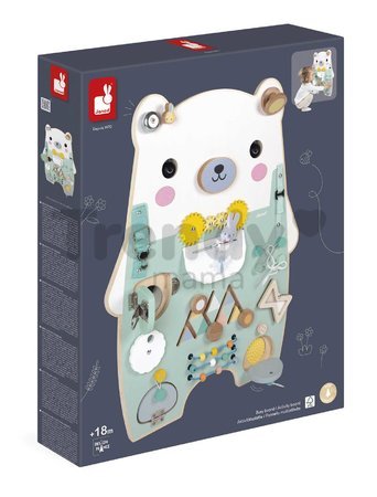 Drevená motorická doska s aktivitami Medveď Bear Activity Board Pure Janod 20 aktivít od 18 mes J05162