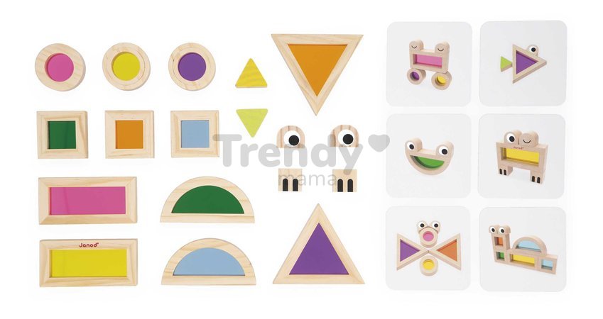 Drevené kocky Translucent Blocks Sensory Janod priesvitné s predlohami 12 dielov od 12 mes J05306