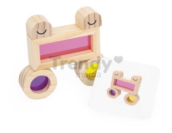 Drevené kocky Translucent Blocks Sensory Janod priesvitné s predlohami 12 dielov od 12 mes J05306