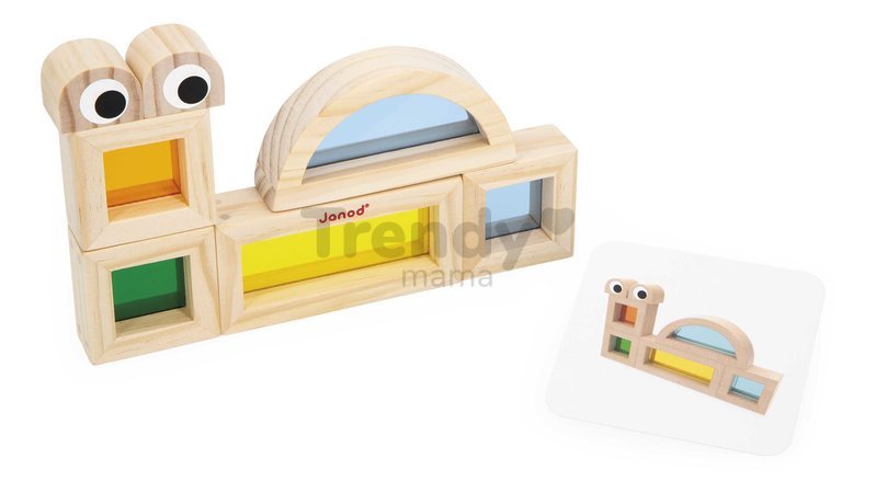 Drevené kocky Translucent Blocks Sensory Janod priesvitné s predlohami 12 dielov od 12 mes J05306