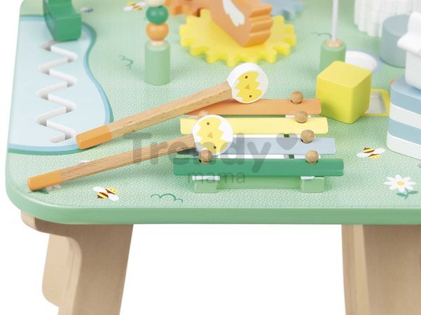 Drevený didaktický stolík Lúka s aktivitami Meadow Activity Table Janod 7 aktivít od 12 mes J05327