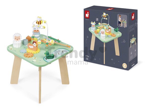 Drevený didaktický stolík Lúka s aktivitami Meadow Activity Table Janod 7 aktivít od 12 mes J05327