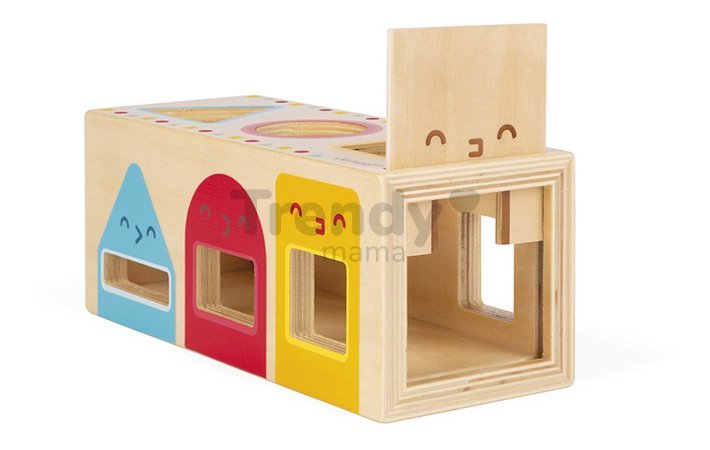 Drevená vkladačka Montessori Tvary Geometric Shapes Box Janod 6 farebných tvarov od 18 mes J05330