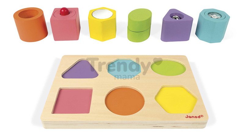 Drevená vkladačka Tvary a zvuky I Wood Shapes & Sounds Janod 7 dielov od 12 mes J05332