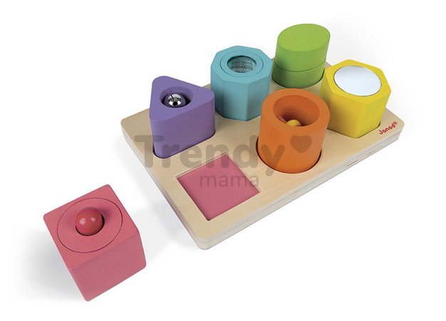 Drevená vkladačka Tvary a zvuky I Wood Shapes & Sounds Janod 7 dielov od 12 mes J05332