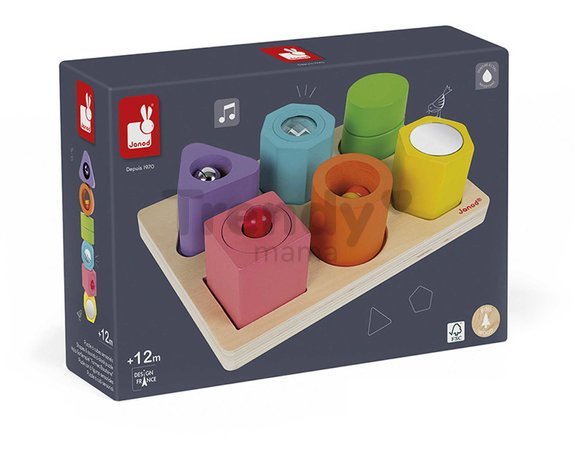 Drevená vkladačka Tvary a zvuky I Wood Shapes & Sounds Janod 7 dielov od 12 mes J05332
