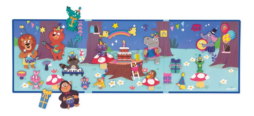 Magnetická kniha Narodeninová párty zvieratká The Animal Party Magnetistories Janod 30 magnetiek J05455