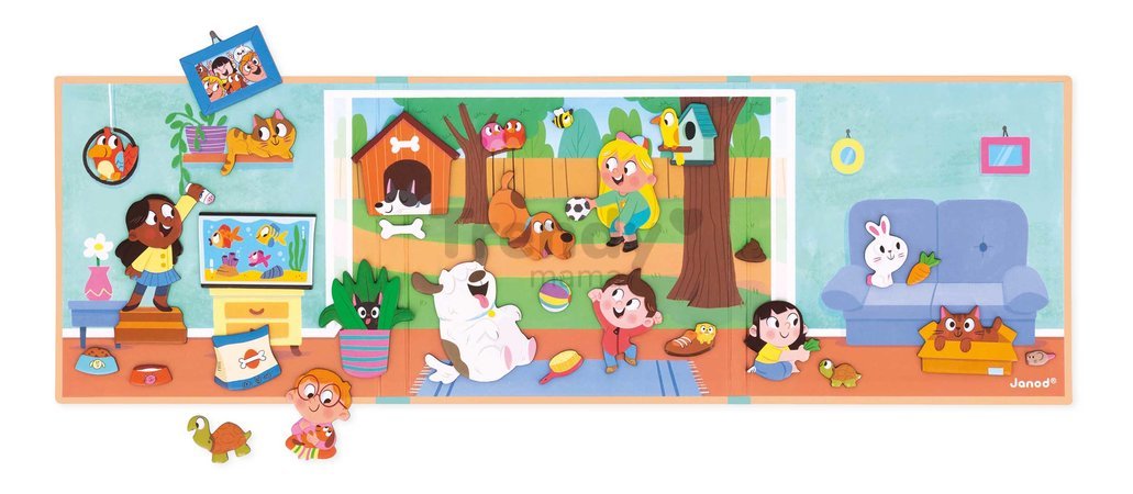 Magnetická kniha Domáci miláčikovia Pets Magnetistories Janod 30 magnetiek J05457