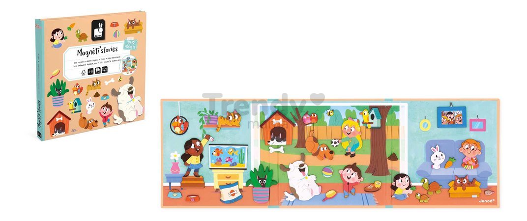 Magnetická kniha Domáci miláčikovia Pets Magnetistories Janod 30 magnetiek J05457
