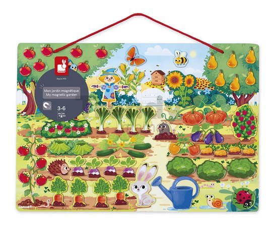 Magnetická hra Moja záhrada My Magnetic Garden Janod vzdelávací plagát v 6 jazykoch 70 magnetiek J05463