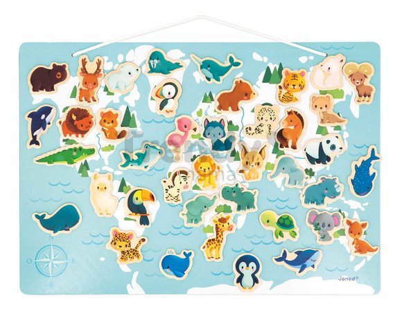 Magnetická hra Mapa sveta Zvieratká My Minikids Magnetic Puzzle Janod 40 magnetiek od 24 mes J05468