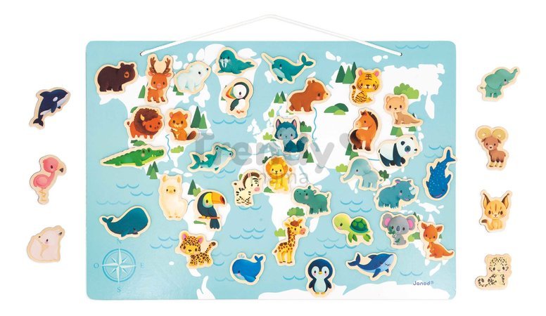Magnetická hra Mapa sveta Zvieratká My Minikids Magnetic Puzzle Janod 40 magnetiek od 24 mes J05468