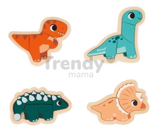 Drevené vkladacie puzzle Dinosaury 4v1 Dino Progressive Puzzle Janod 2-3-4-5 dielov od 18 mes