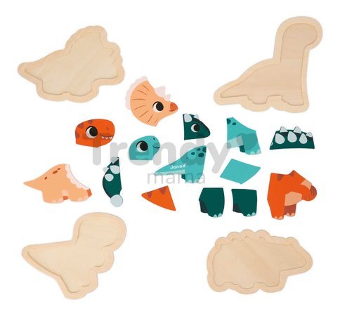 Drevené vkladacie puzzle Dinosaury 4v1 Dino Progressive Puzzle Janod 2-3-4-5 dielov od 18 mes