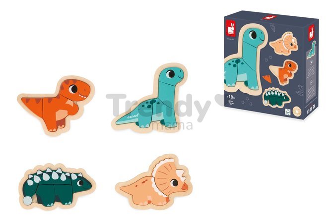 Drevené vkladacie puzzle Dinosaury 4v1 Dino Progressive Puzzle Janod 2-3-4-5 dielov od 18 mes