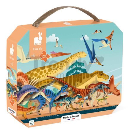 Puzzle v kufríku Dinosaury Dino Panoramic Puzzle Janod panoramatické 100 dielov od 6 rokov