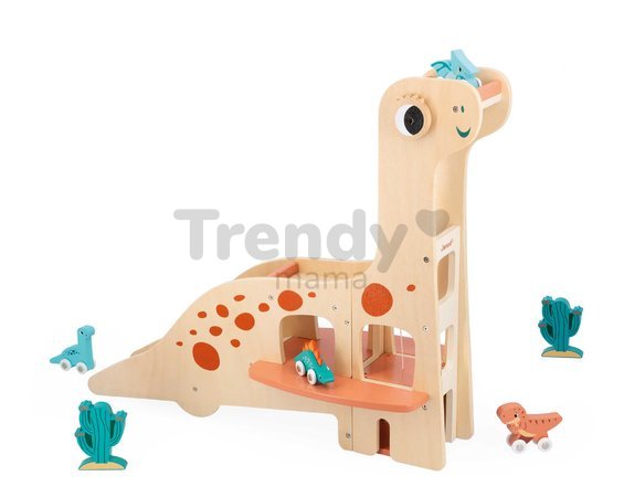 Drevená garáž Dinosaurus Dino Garage Janod 6 dielov od 24 mes J05835