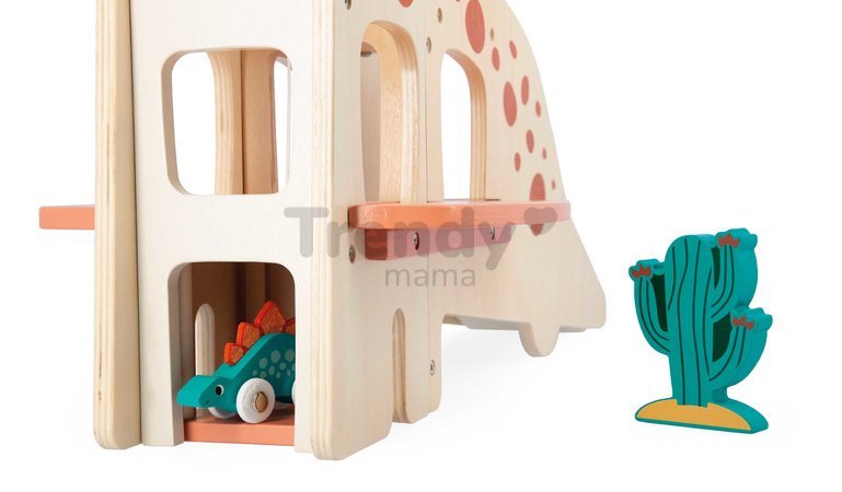 Drevená garáž Dinosaurus Dino Garage Janod 6 dielov od 24 mes J05835
