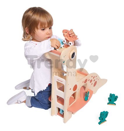 Drevená garáž Dinosaurus Dino Garage Janod 6 dielov od 24 mes J05835