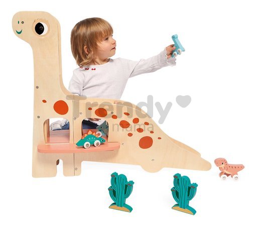 Drevená garáž Dinosaurus Dino Garage Janod 6 dielov od 24 mes J05835