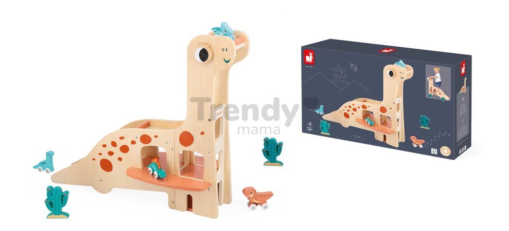 Drevená garáž Dinosaurus Dino Garage Janod 6 dielov od 24 mes J05835