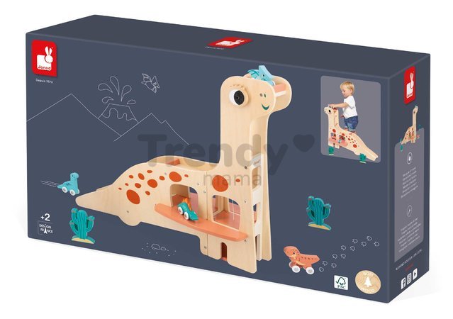 Drevená garáž Dinosaurus Dino Garage Janod 6 dielov od 24 mes J05835