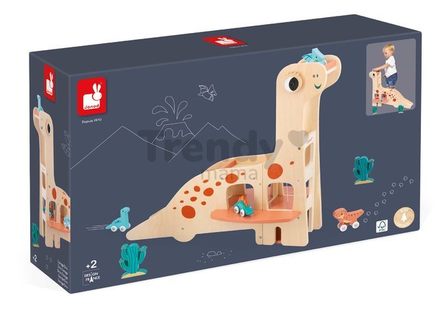 Drevená garáž Dinosaurus Dino Garage Janod 6 dielov od 24 mes J05835