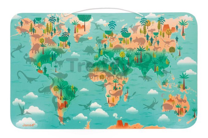 Magnetická hra Mapa sveta Dinosaury Magnetic Dino Planisphere Janod 50 magnetiek od 7 rokov J05836