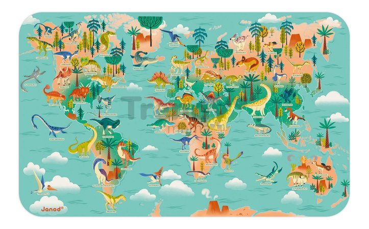 Magnetická hra Mapa sveta Dinosaury Magnetic Dino Planisphere Janod 50 magnetiek od 7 rokov J05836