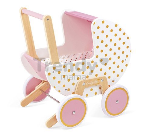 Drevený kočík pre bábiku Candy Chic Doll's Pram Janod pre 42 cm bábiku od 18 mes J05886