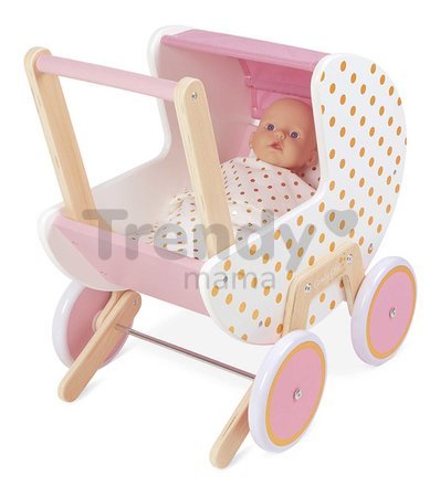 Drevený kočík pre bábiku Candy Chic Doll's Pram Janod pre 42 cm bábiku od 18 mes J05886