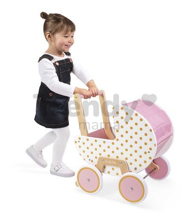 Drevený kočík pre bábiku Candy Chic Doll's Pram Janod pre 42 cm bábiku od 18 mes J05886