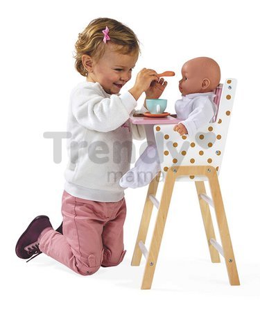 Drevená jedálenská stolička pre bábiku Candy Chic High Chair Janod s vankúšikom pre 42 cm bábiku J05888