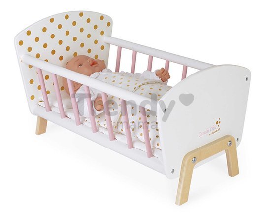 Drevená postieľka pre bábiku Candy Chic Doll's Bed Janod s vankúšikom a perinkou pre 42 cm bábiku J05889