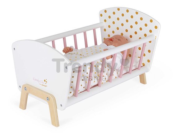 Drevená postieľka pre bábiku Candy Chic Doll's Bed Janod s vankúšikom a perinkou pre 42 cm bábiku J05889