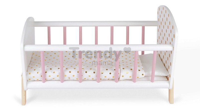 Drevená postieľka pre bábiku Candy Chic Doll's Bed Janod s vankúšikom a perinkou pre 42 cm bábiku J05889