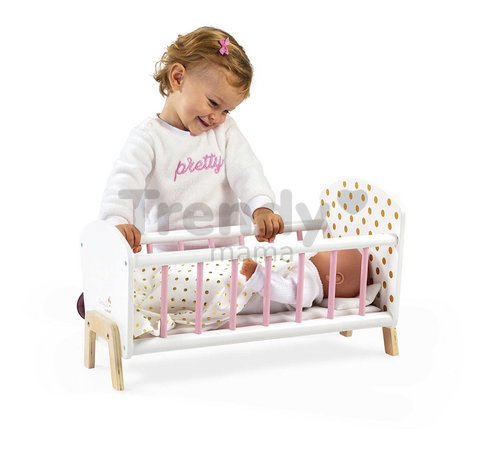 Drevená postieľka pre bábiku Candy Chic Doll's Bed Janod s vankúšikom a perinkou pre 42 cm bábiku J05889
