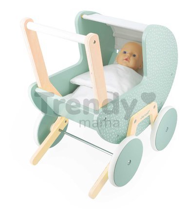 Drevený kočík pre bábiku Zen Doll's Pram Janod s vankúšikom a perinkou pre 42 cm bábiku od 18 mes J05900