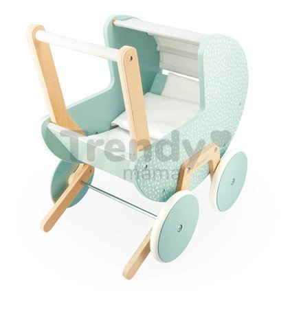 Drevený kočík pre bábiku Zen Doll's Pram Janod s vankúšikom a perinkou pre 42 cm bábiku od 18 mes J05900
